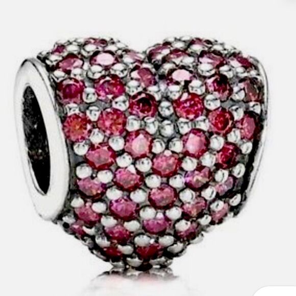 Pandora Pave Red All Around CZ Heart Charm Excellent Preowned Condition - Picture 1 of 8